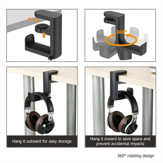 Gaming Headphone Stand with 360° Rotating Arm - Desk Mount Headset Holder