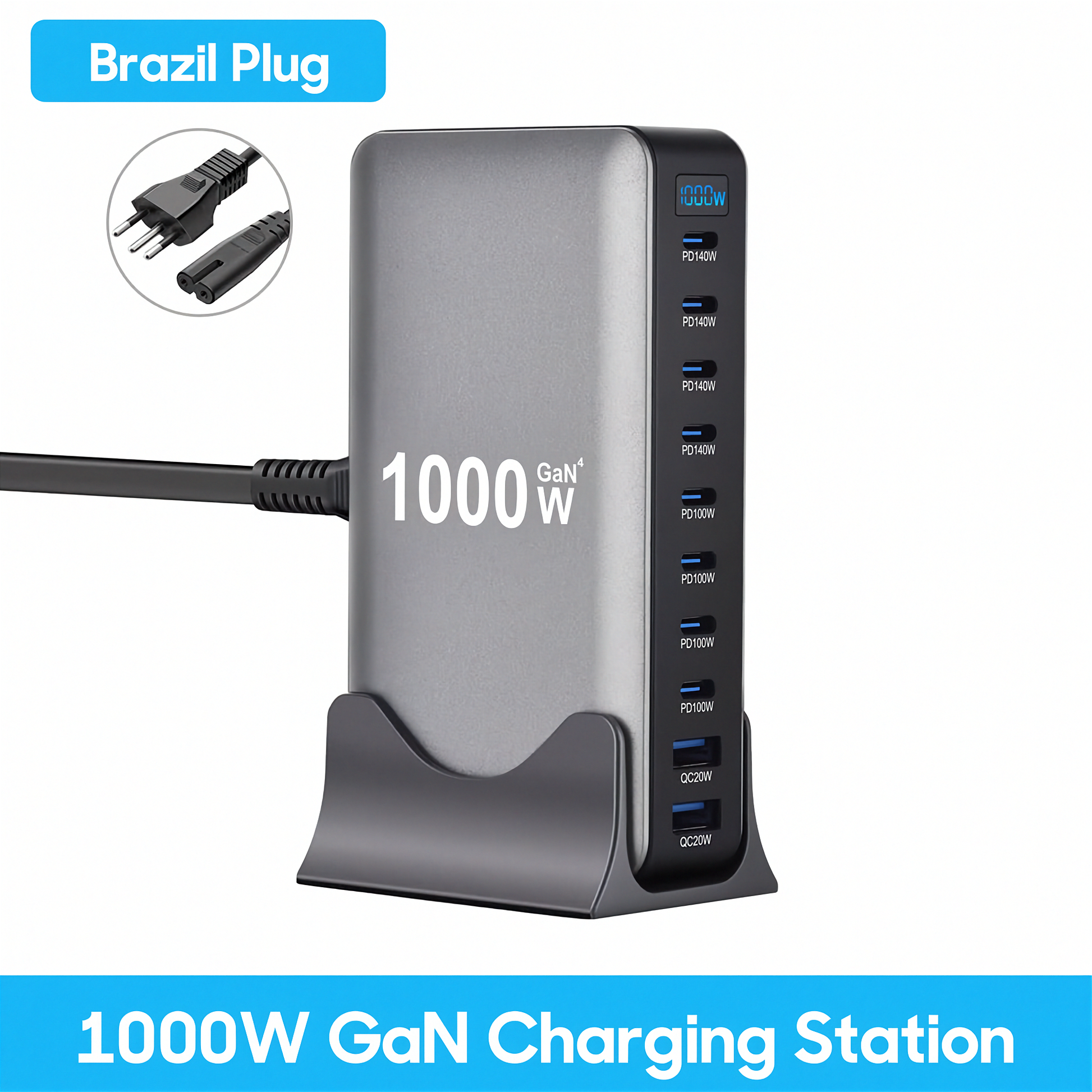 1000W 10-Port GaN Desktop Charger - Fast Charging Station for MacBook, Laptop & Phone