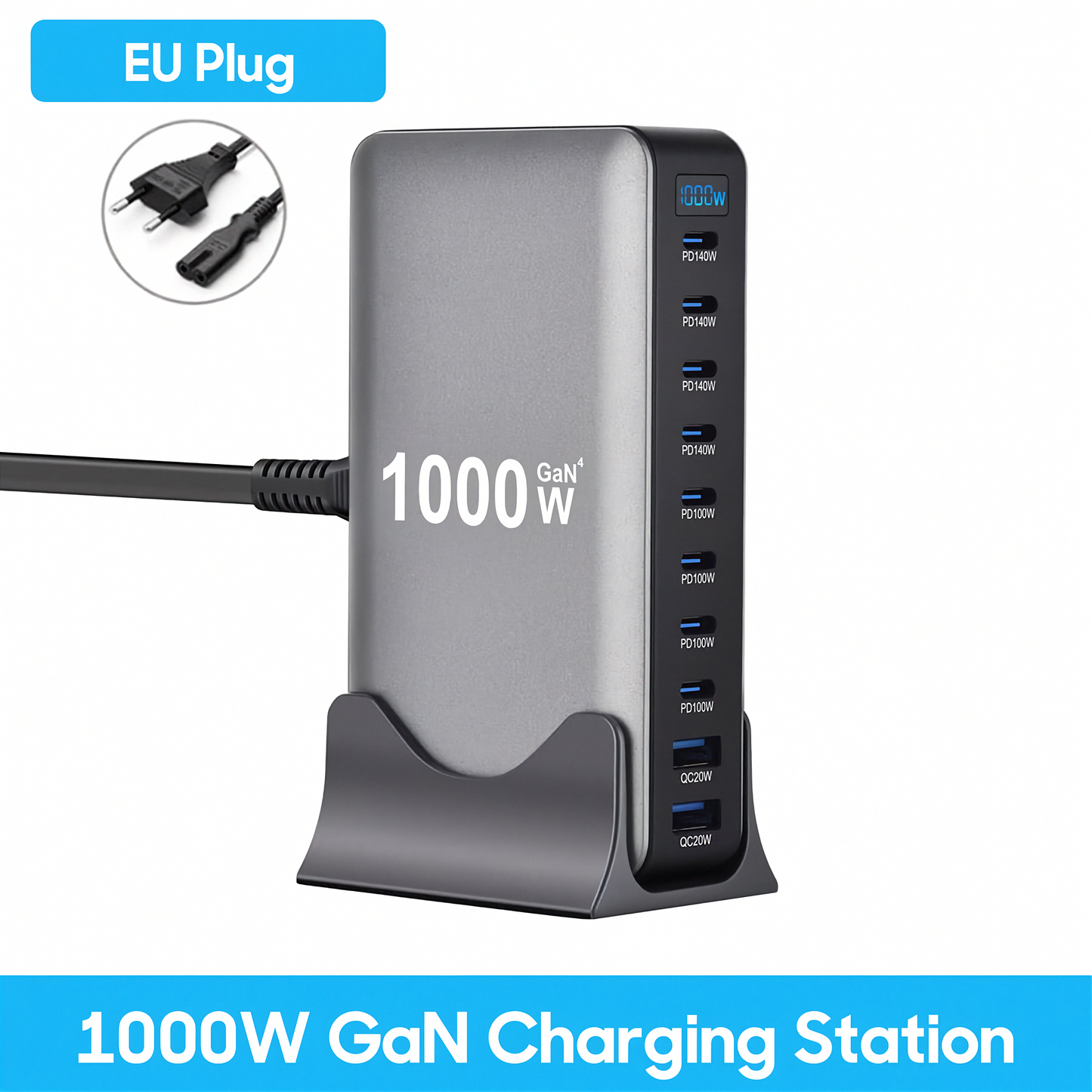 1000W 10-Port GaN Desktop Charger - Fast Charging Station for MacBook, Laptop & Phone