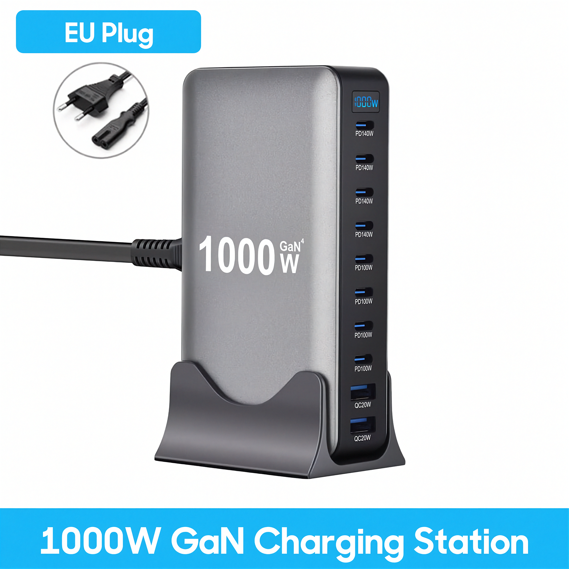 1000W 10-Port GaN Desktop Charger - Fast Charging Station for MacBook, Laptop & Phone