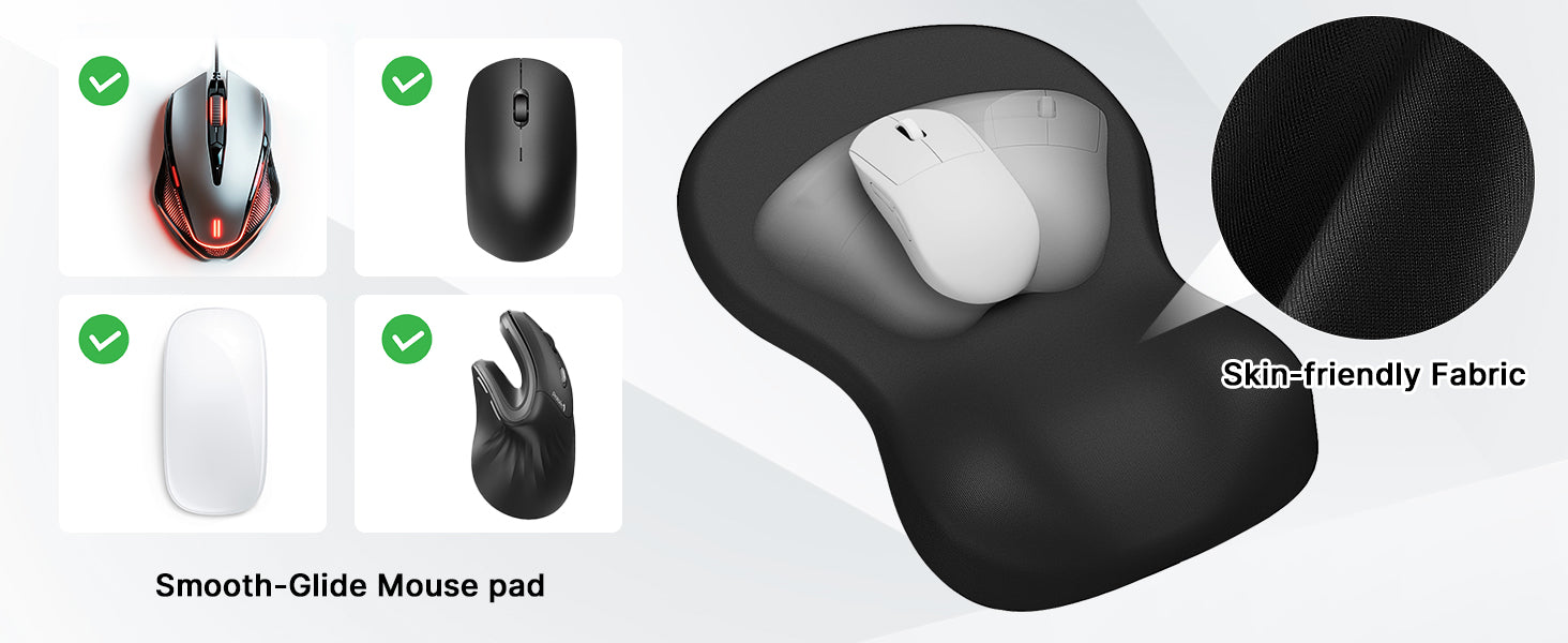 Black Ergonomic Mouse Pad with Memory Foam Wrist Rest - Office & Home