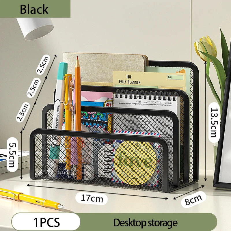 3-Tier Metal Mesh Document Organizer - Desktop File Holder & Magazine Rack