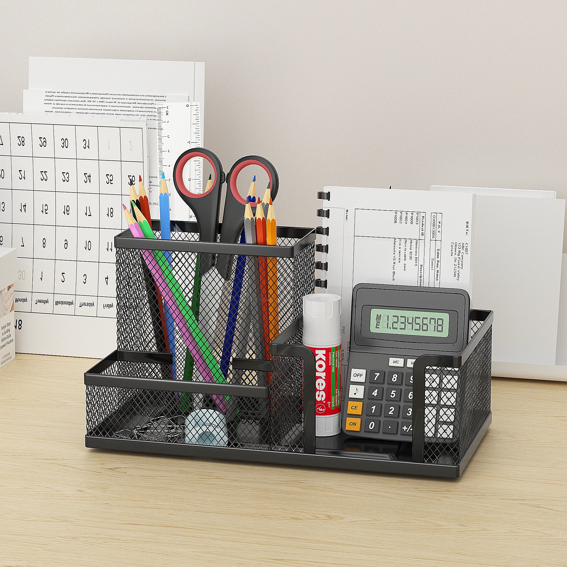 Mesh Desk Organizer - 3-Compartment Office Supplies Caddy with Pen Holder