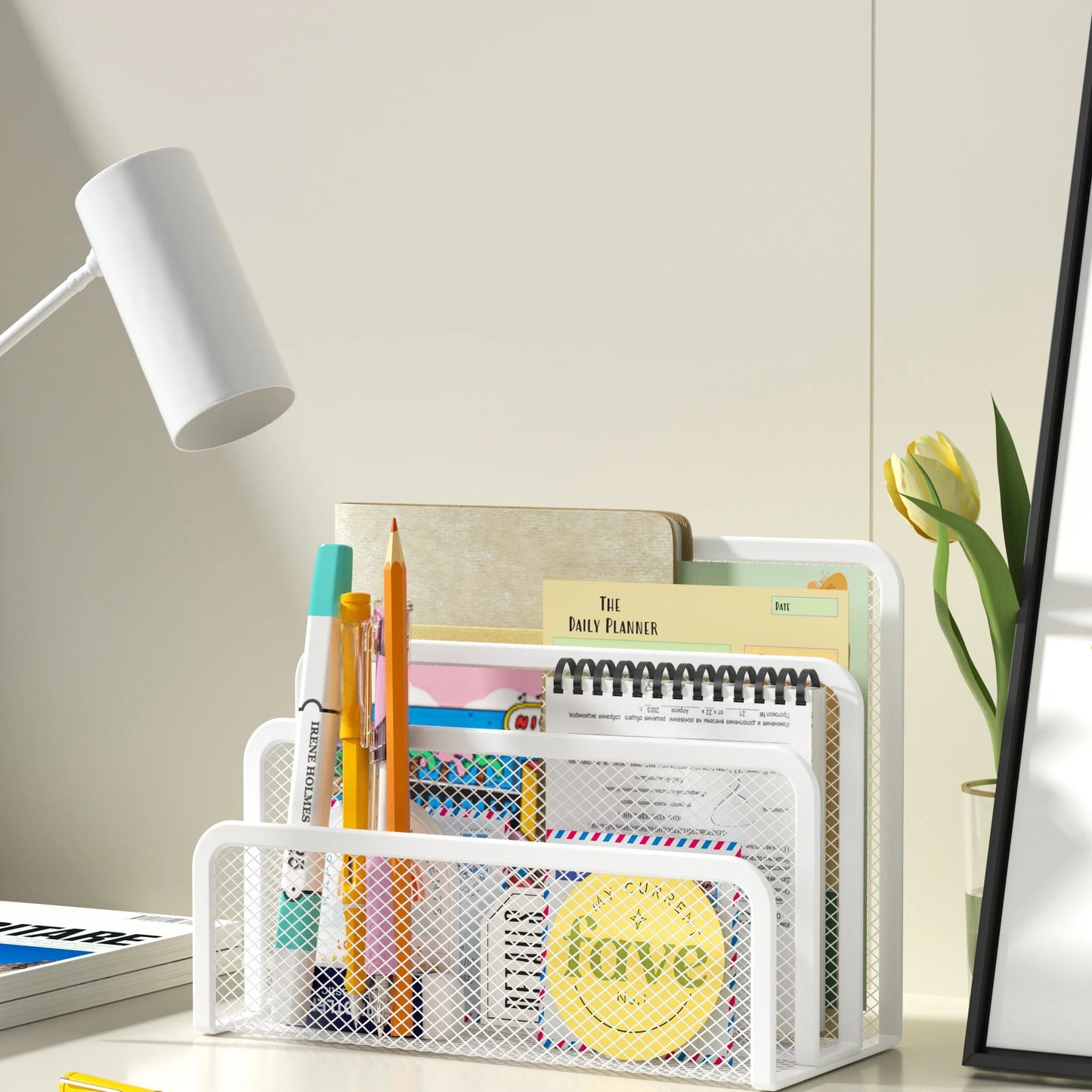 3-Tier Metal Mesh Document Organizer - Desktop File Holder & Magazine Rack