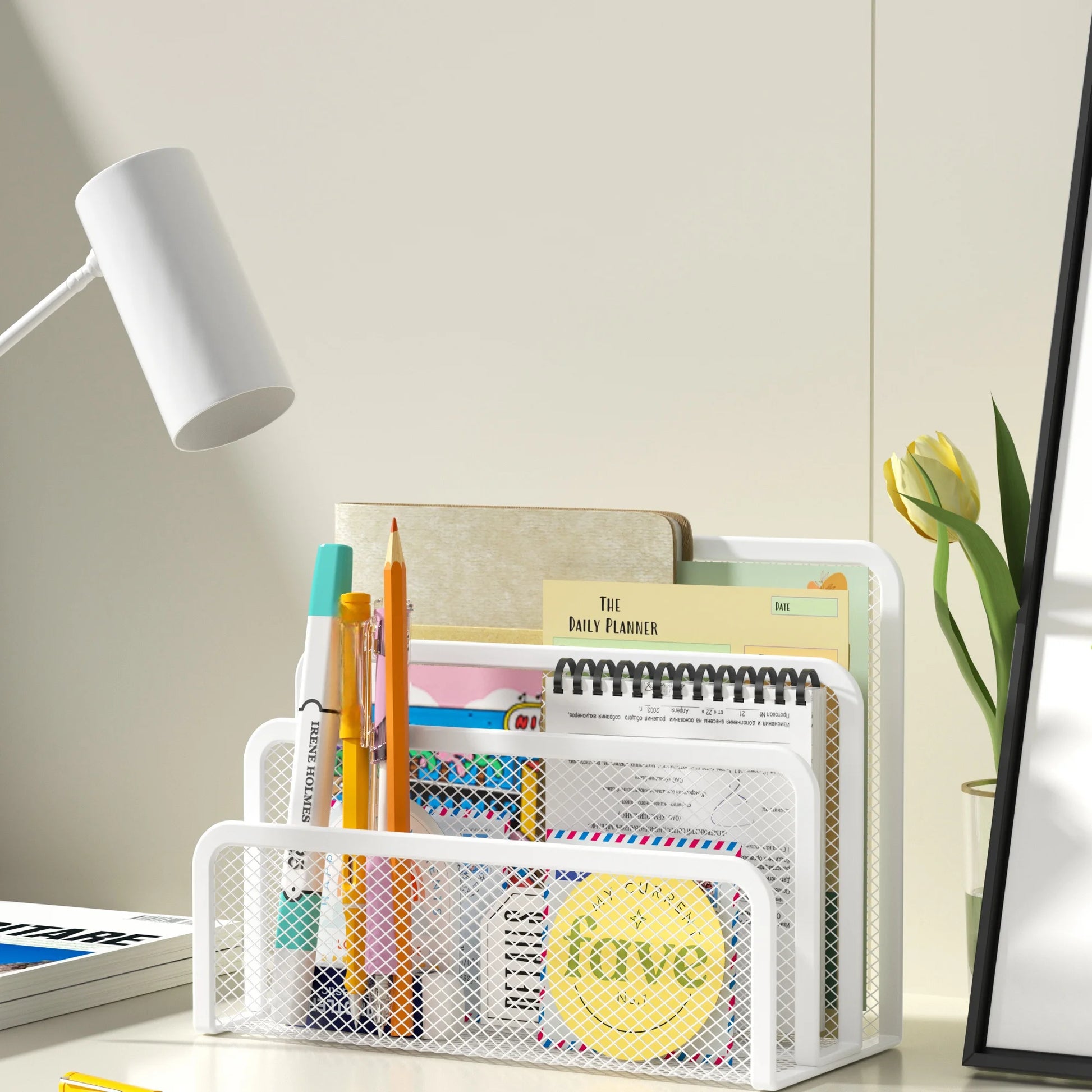 3-Tier Metal Mesh Document Organizer - Desktop File Holder & Magazine Rack