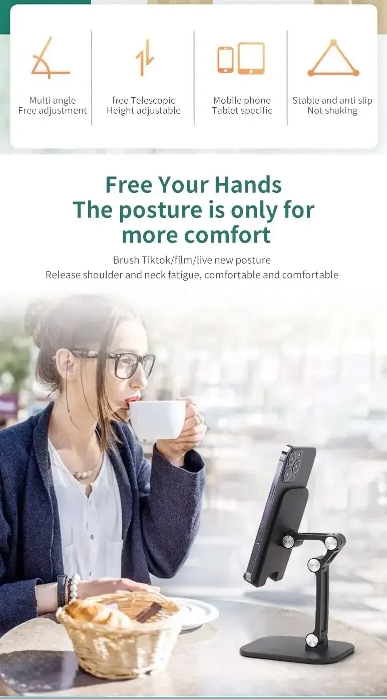 Adjustable Phone & Tablet Stand - Foldable Desktop Holder for Live Streaming
