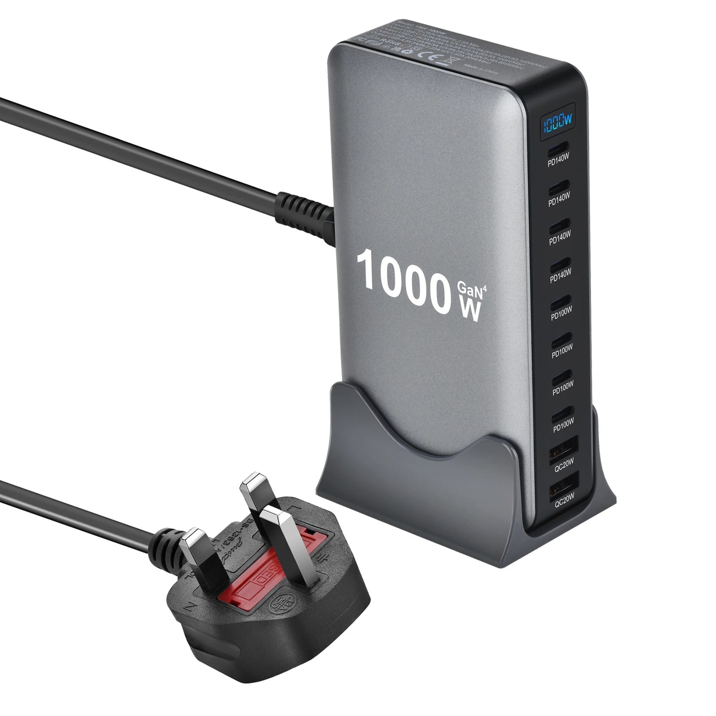 1000W 10-Port GaN Desktop Charger - Fast Charging Station for MacBook, Laptop & Phone