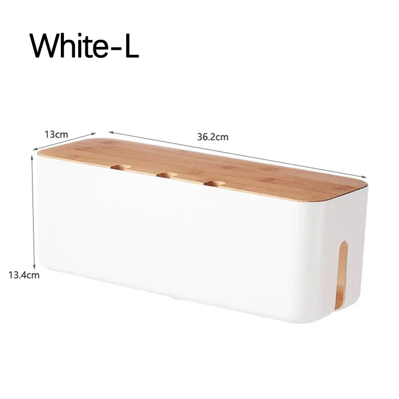 Bamboo Cable Management Box - Hide Wires & Power Strips for Desk Organization