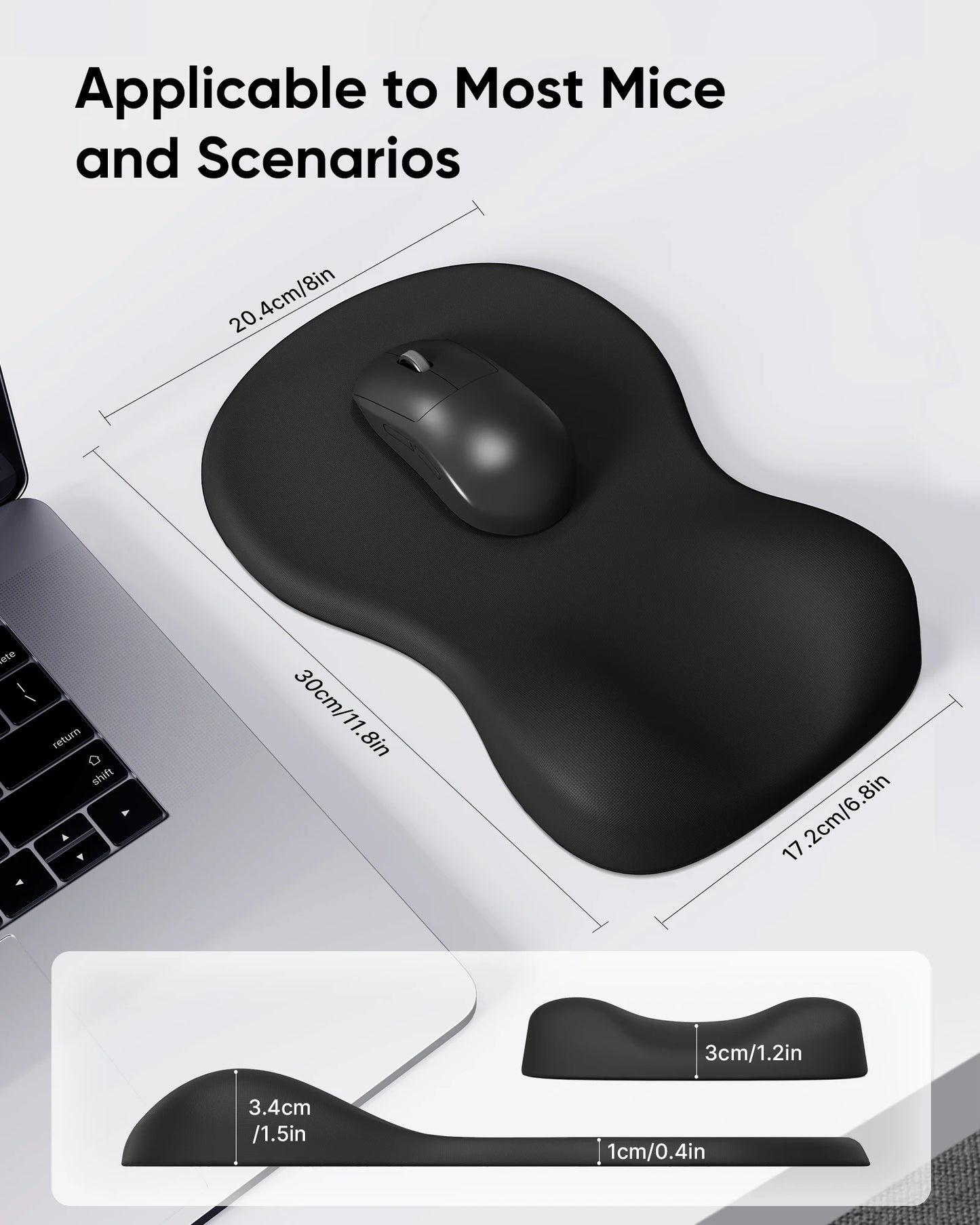 Black Ergonomic Mouse Pad with Memory Foam Wrist Rest - Office & Home