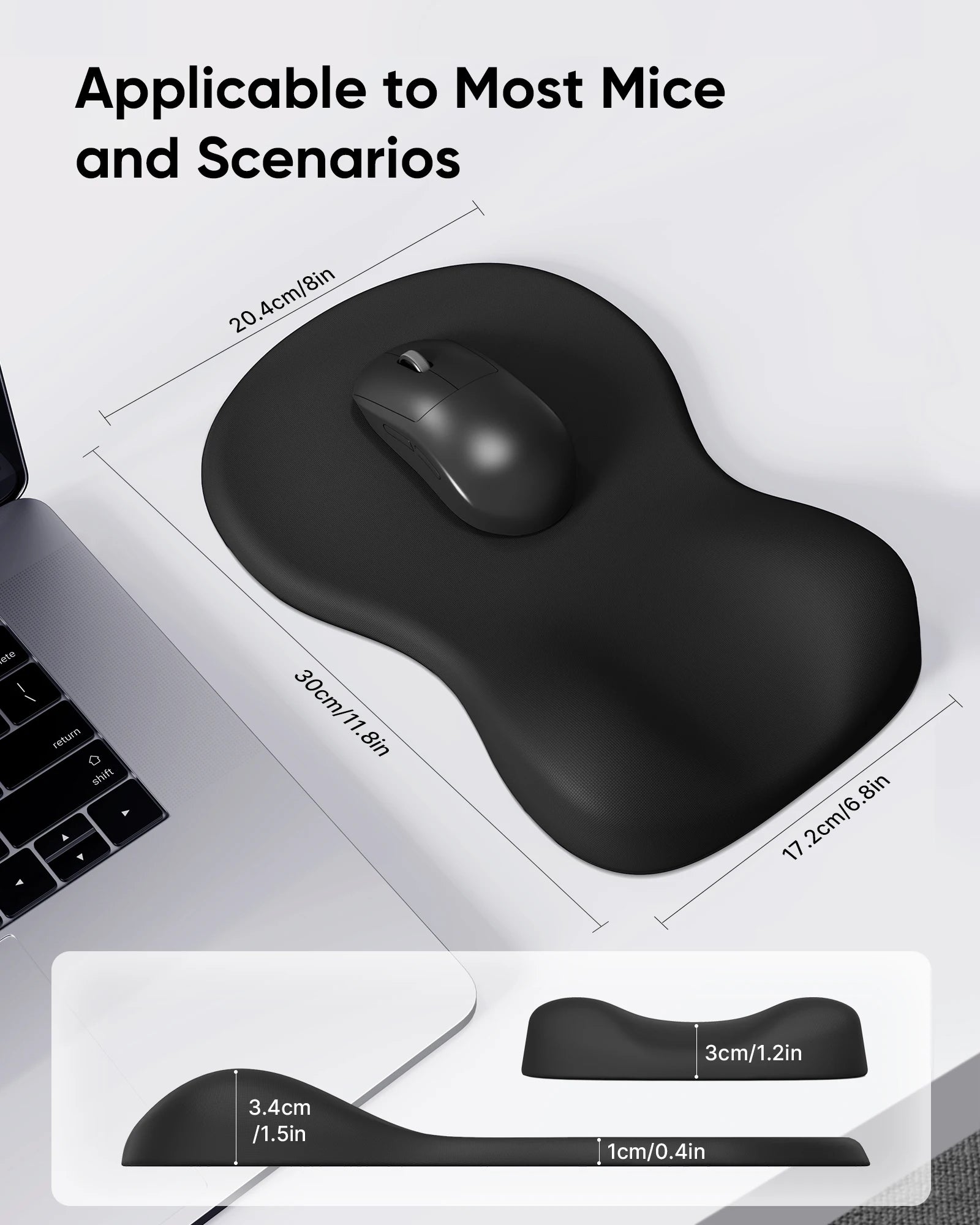 Black Ergonomic Mouse Pad with Memory Foam Wrist Rest - Office & Home
