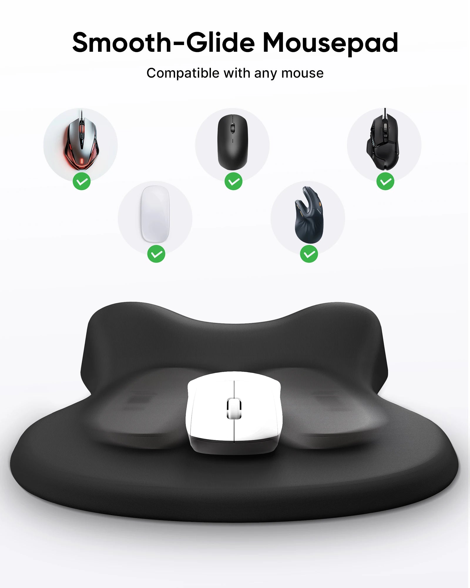 Black Ergonomic Mouse Pad with Memory Foam Wrist Rest - Office & Home