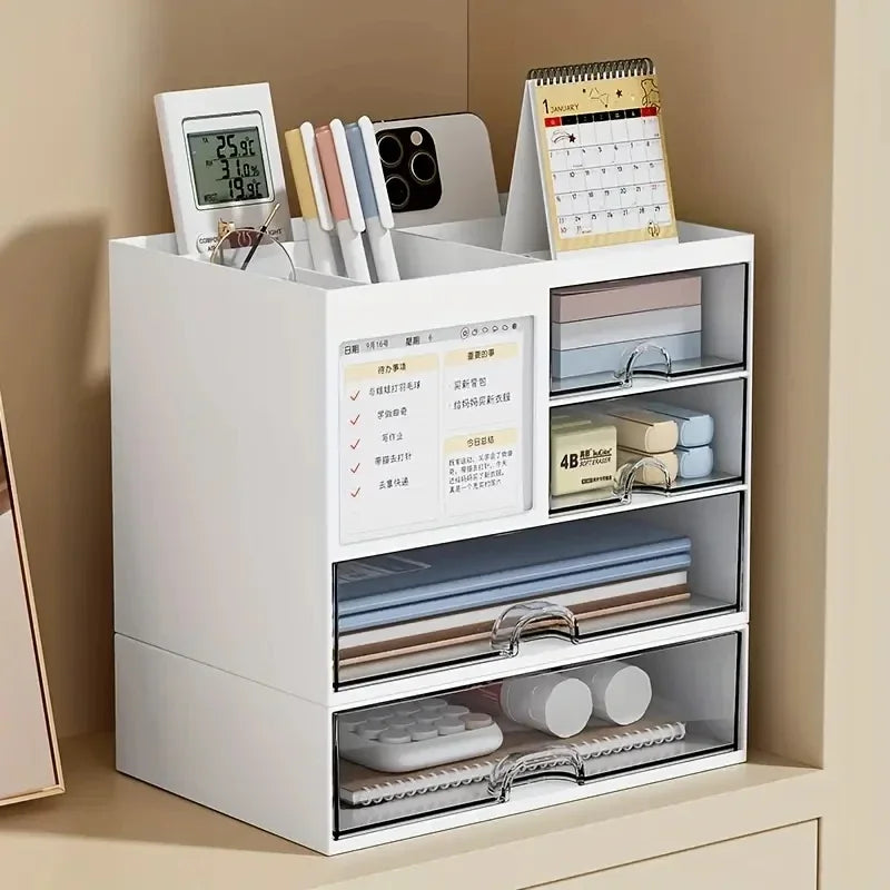 Desktop Drawer Organizer with Pen Holder - Multi-Compartment Office Storage