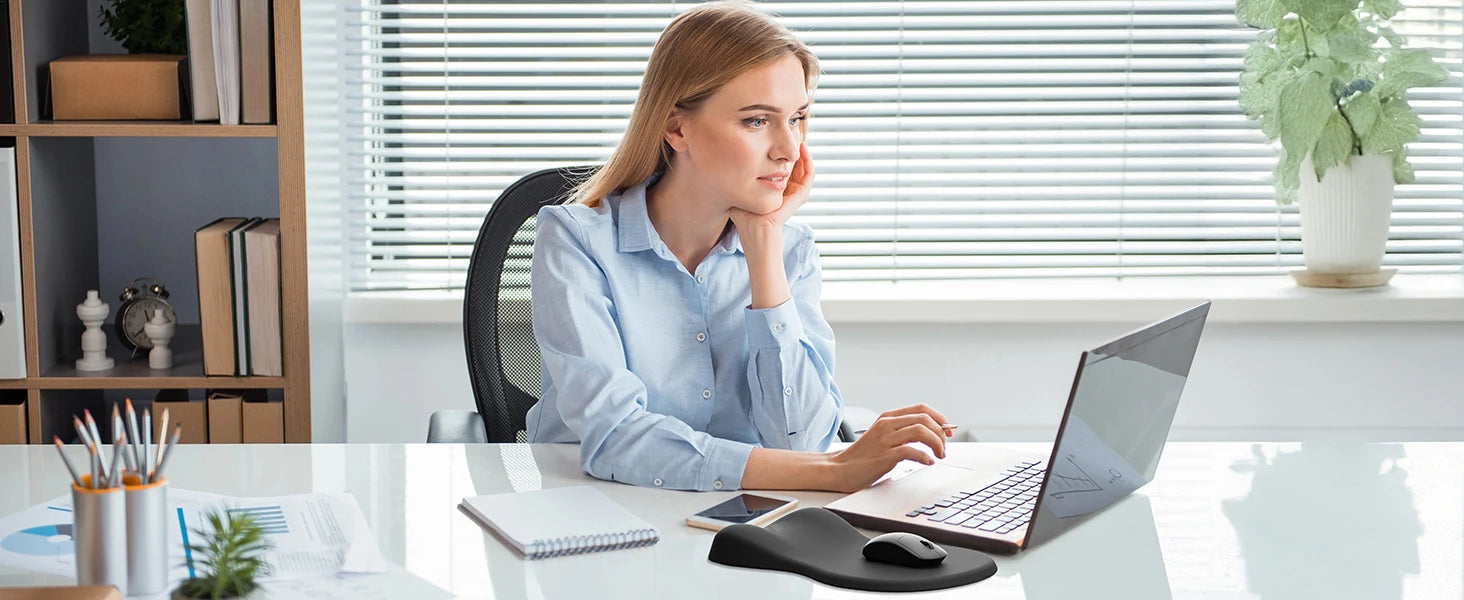 Black Ergonomic Mouse Pad with Memory Foam Wrist Rest - Office & Home