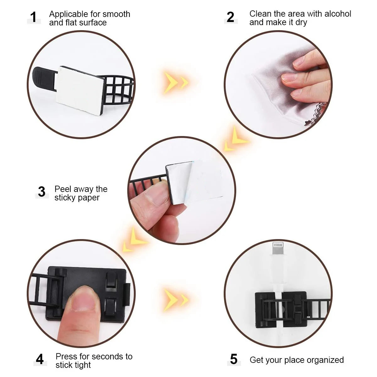 Adhesive Cable Organizer Clips - Wire Management for Desk, Wall & Home Office