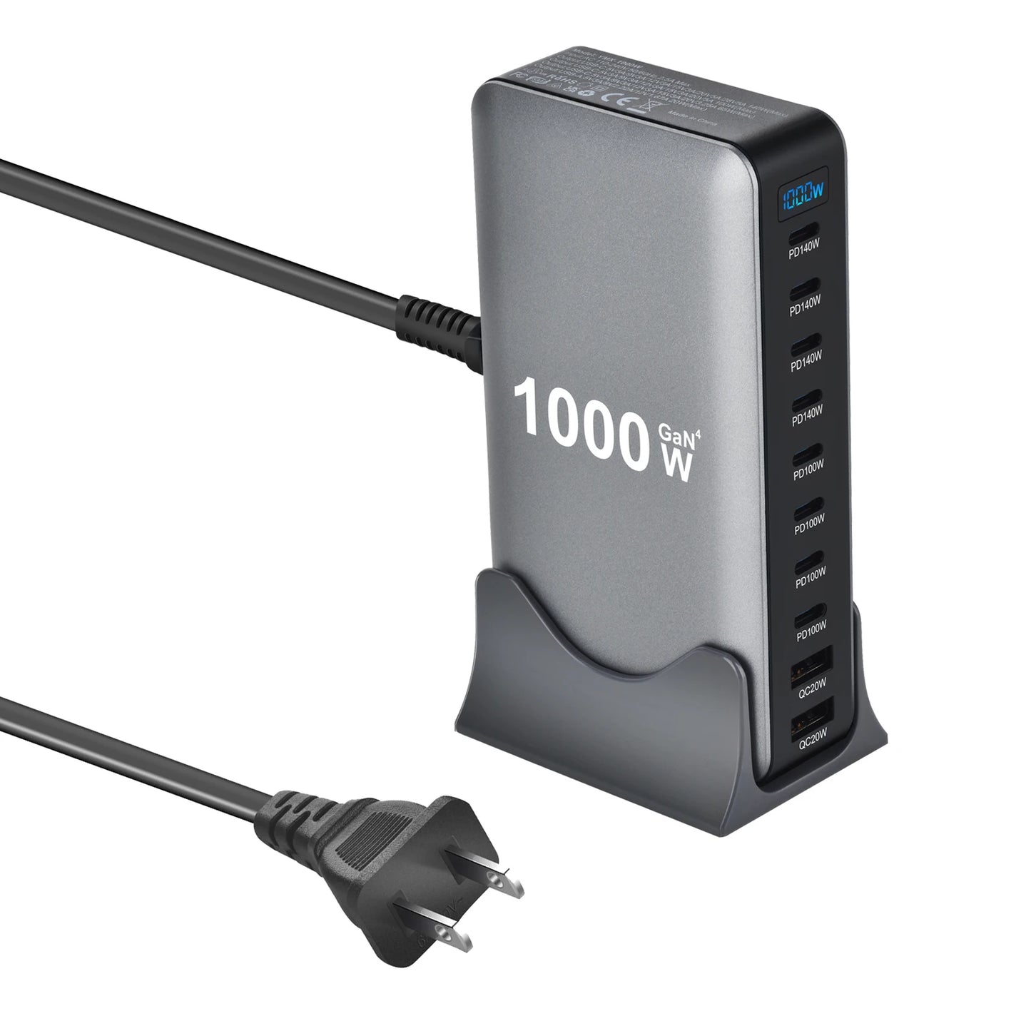 1000W 10-Port GaN Desktop Charger - Fast Charging Station for MacBook, Laptop & Phone