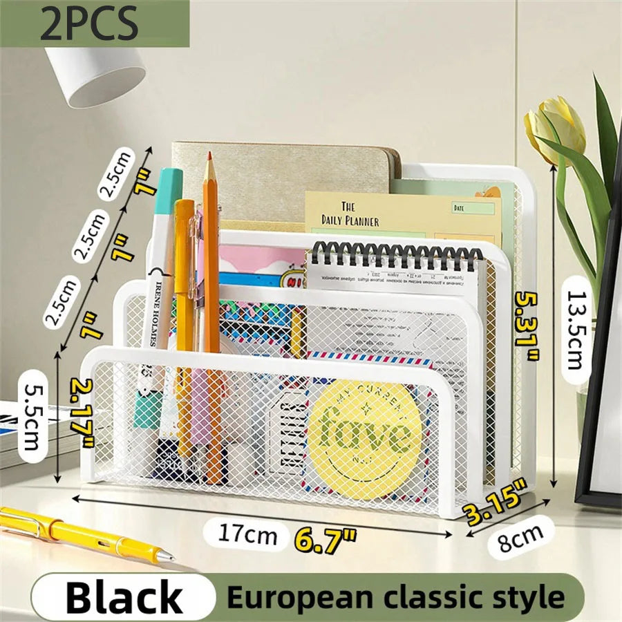 3-Tier Metal Mesh Document Organizer - Desktop File Holder & Magazine Rack