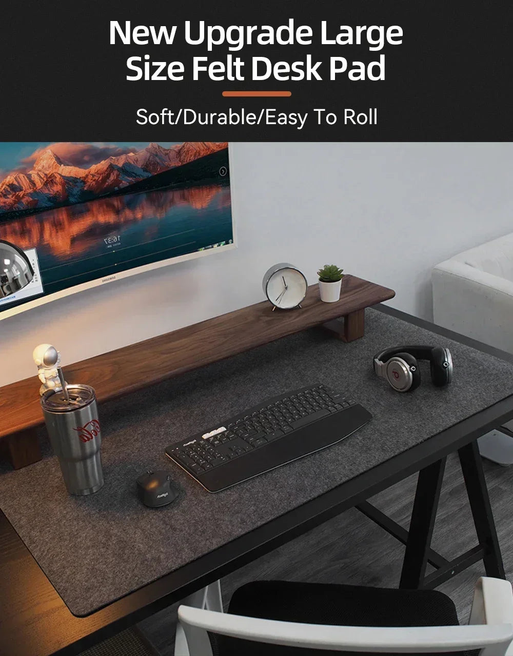 Large Wool Felt Desk Mat - Non-Slip Mouse Pad & Desk Protector for Office