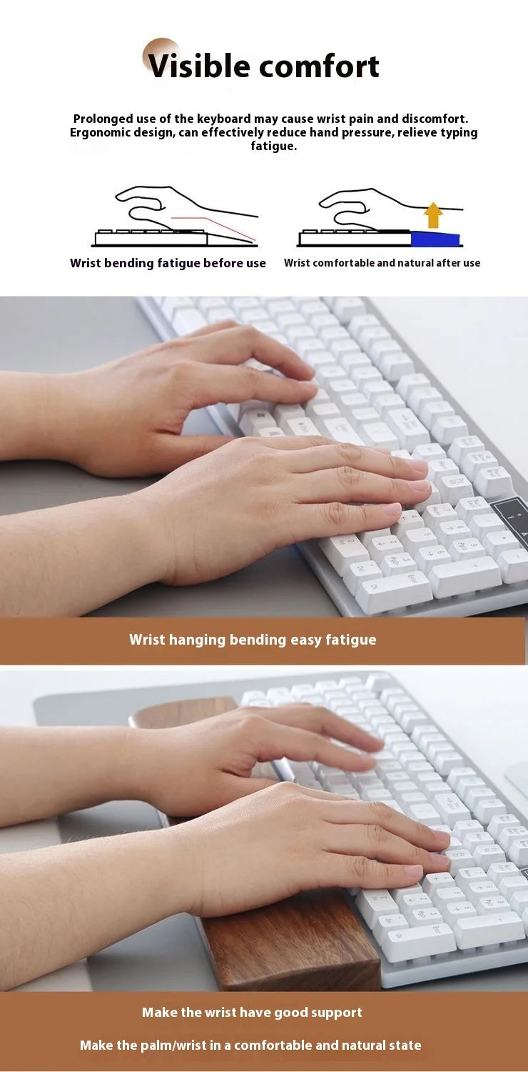 Walnut Wood Keyboard Wrist Rest - Ergonomic Palm Pad for Mechanical Keyboards
