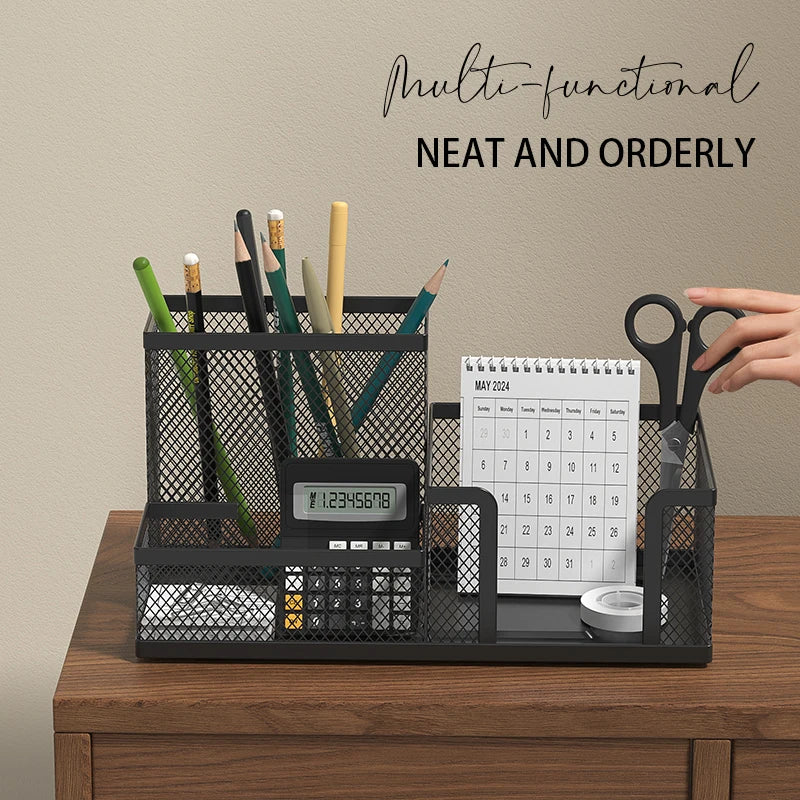 Mesh Desk Organizer - 3-Compartment Office Supplies Caddy with Pen Holder