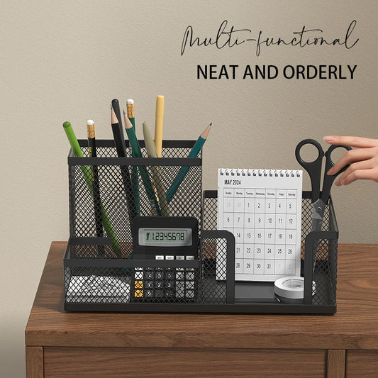 Mesh Desk Organizer - 3-Compartment Office Supplies Caddy with Pen Holder