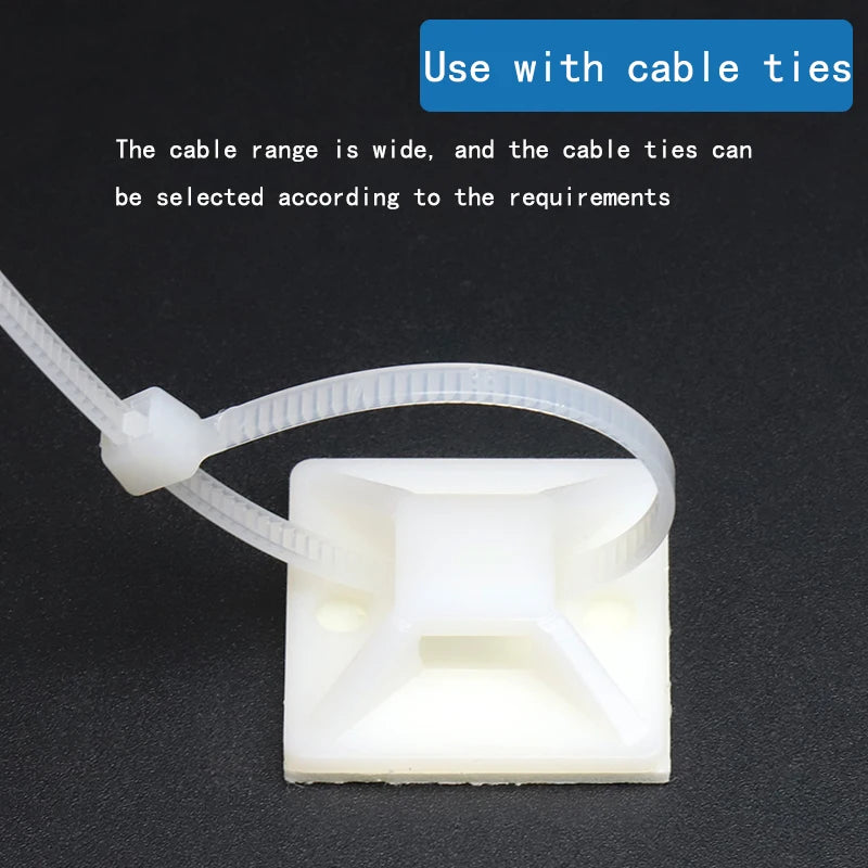 Self-Adhesive Cable Tie Mounts - 100PCS Wire Organizer Base Clips (2cm x 2cm)