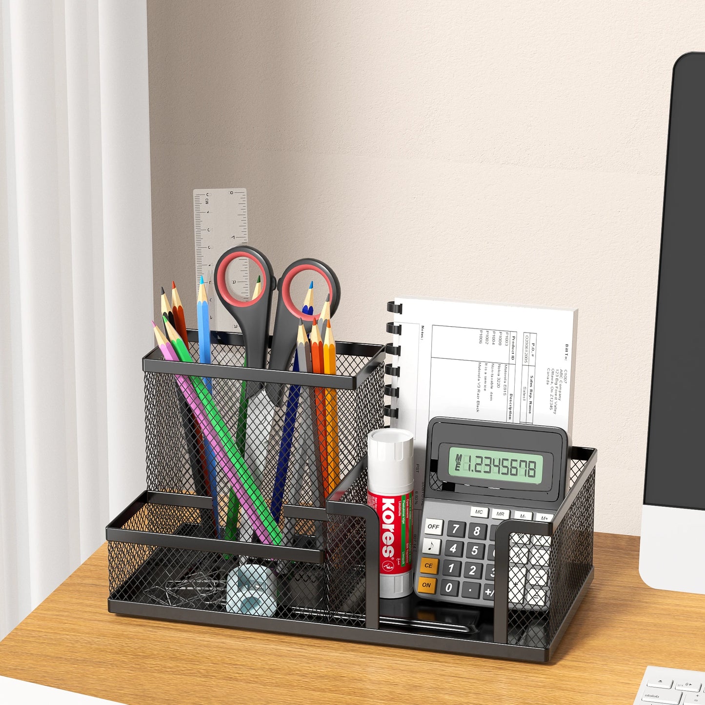 Mesh Desk Organizer - 3-Compartment Office Supplies Caddy with Pen Holder
