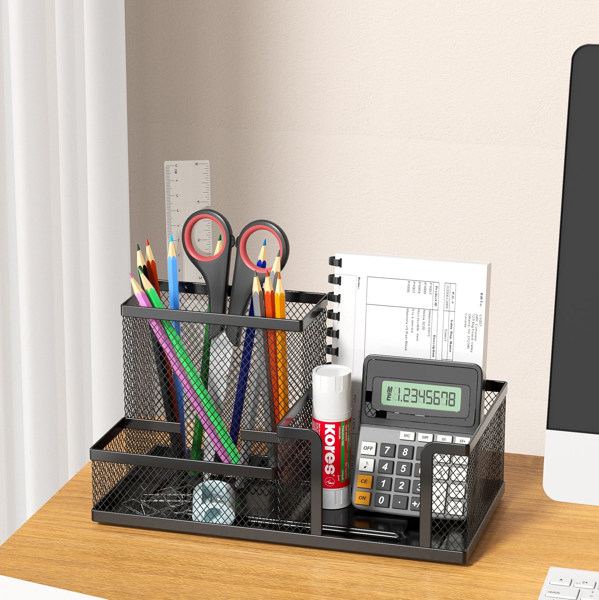 Mesh Desk Organizer - 3-Compartment Office Supplies Caddy with Pen Holder