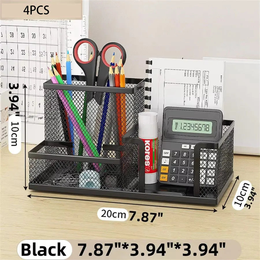 Mesh Desk Organizer - 3-Compartment Office Supplies Caddy with Pen Holder