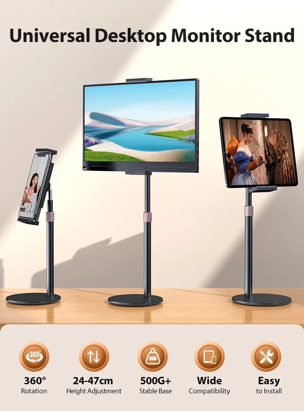 Adjustable Portable Monitor Stand - Desktop Bracket for 4.7-17.3" Devices