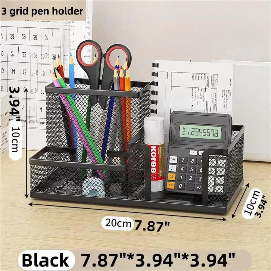 Mesh Desk Organizer - 3-Compartment Office Supplies Caddy with Pen Holder