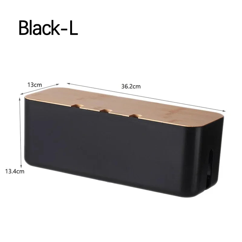Bamboo Cable Management Box - Hide Wires & Power Strips for Desk Organization