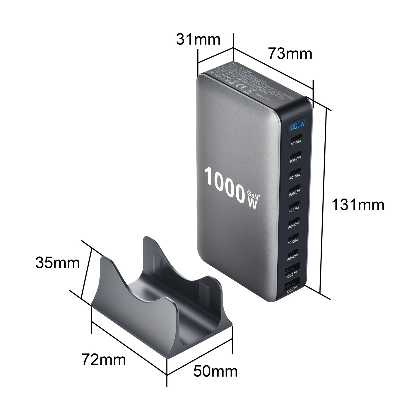1000W 10-Port GaN Desktop Charger - Fast Charging Station for MacBook, Laptop & Phone