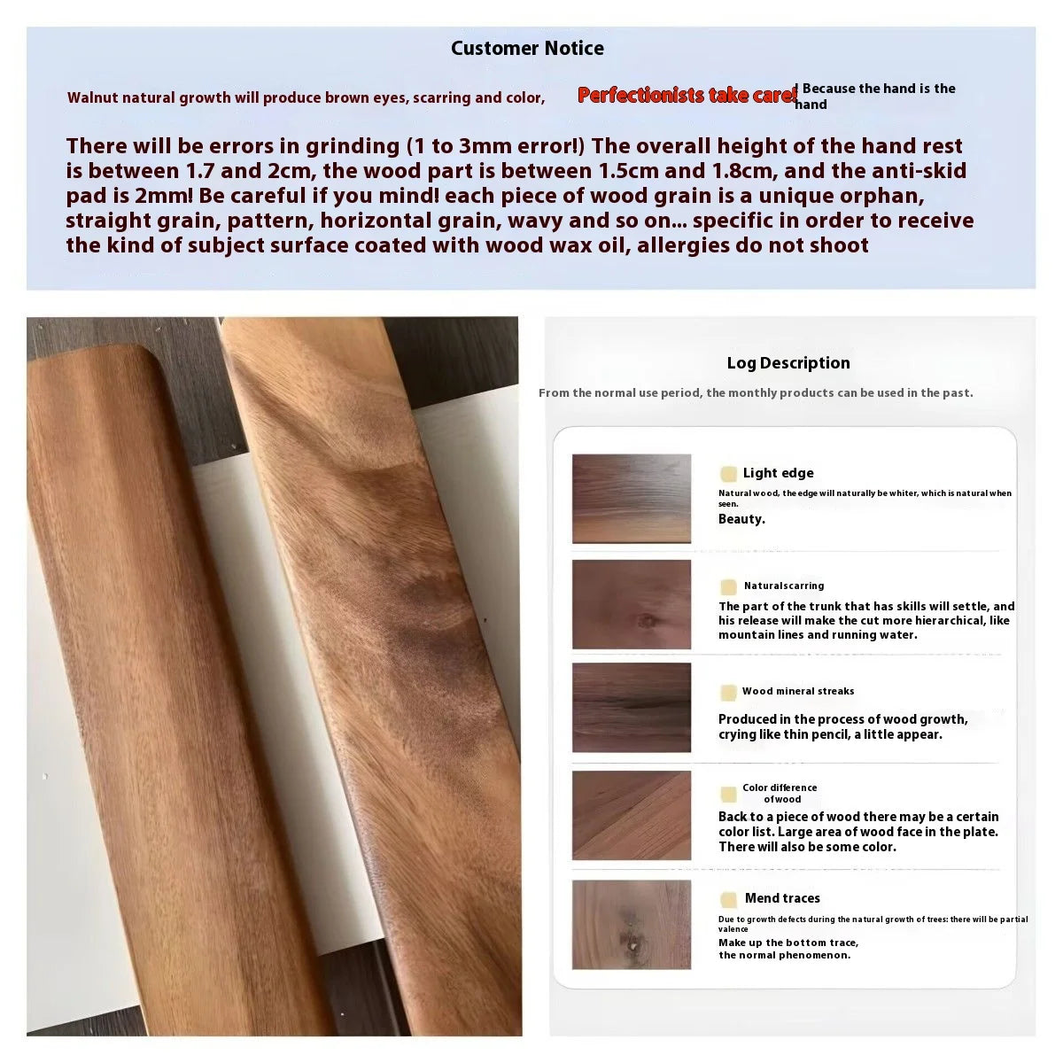 Walnut Wood Keyboard Wrist Rest - Ergonomic Palm Pad for Mechanical Keyboards