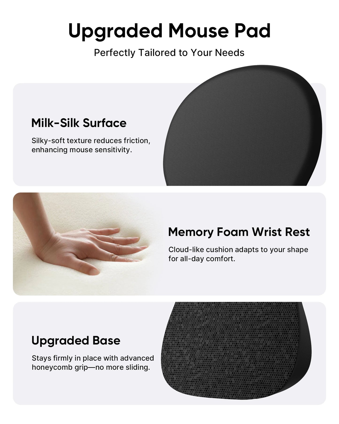 Black Ergonomic Mouse Pad with Memory Foam Wrist Rest - Office & Home