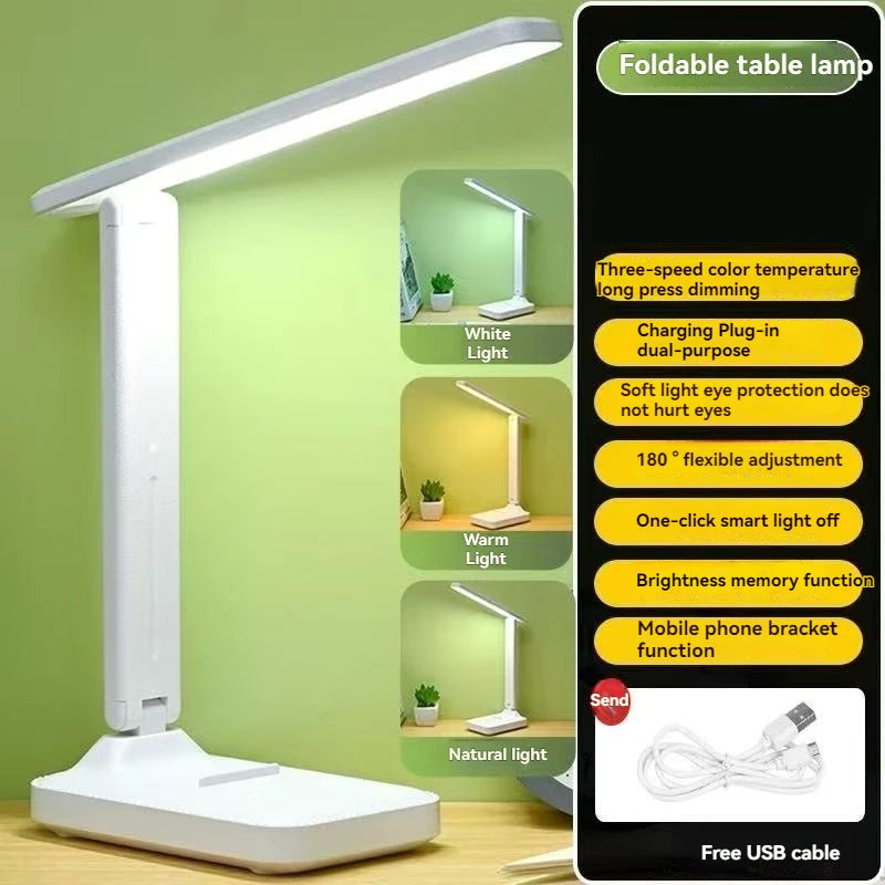 LED Desk Lamp - Foldable Touch Dimmable Reading Light with USB Charging