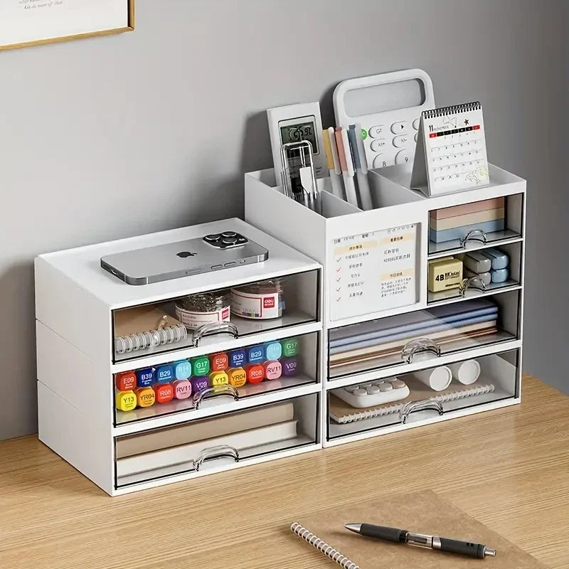 Desktop Drawer Organizer with Pen Holder - Multi-Compartment Office Storage