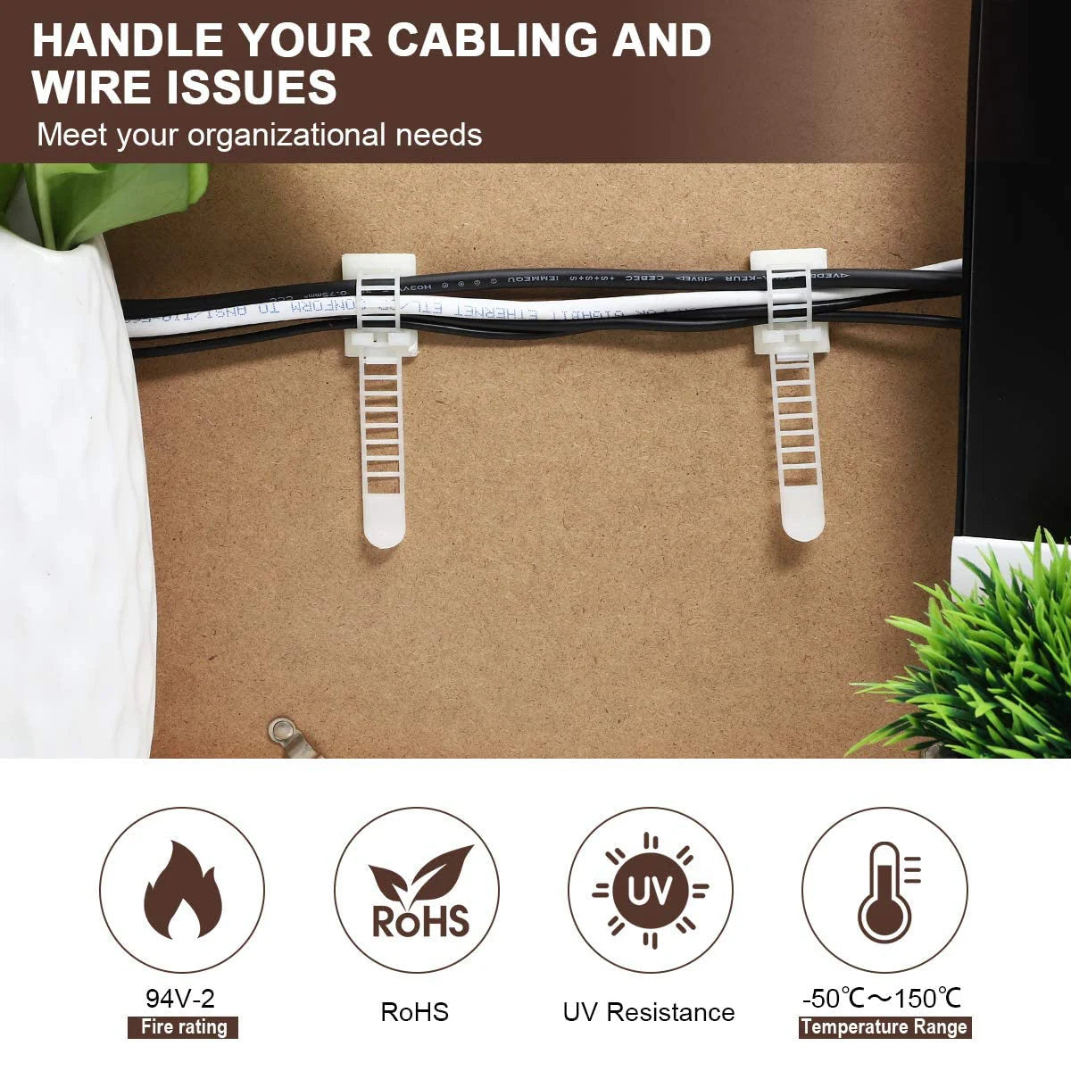 Adhesive Cable Organizer Clips - Wire Management for Desk, Wall & Home Office