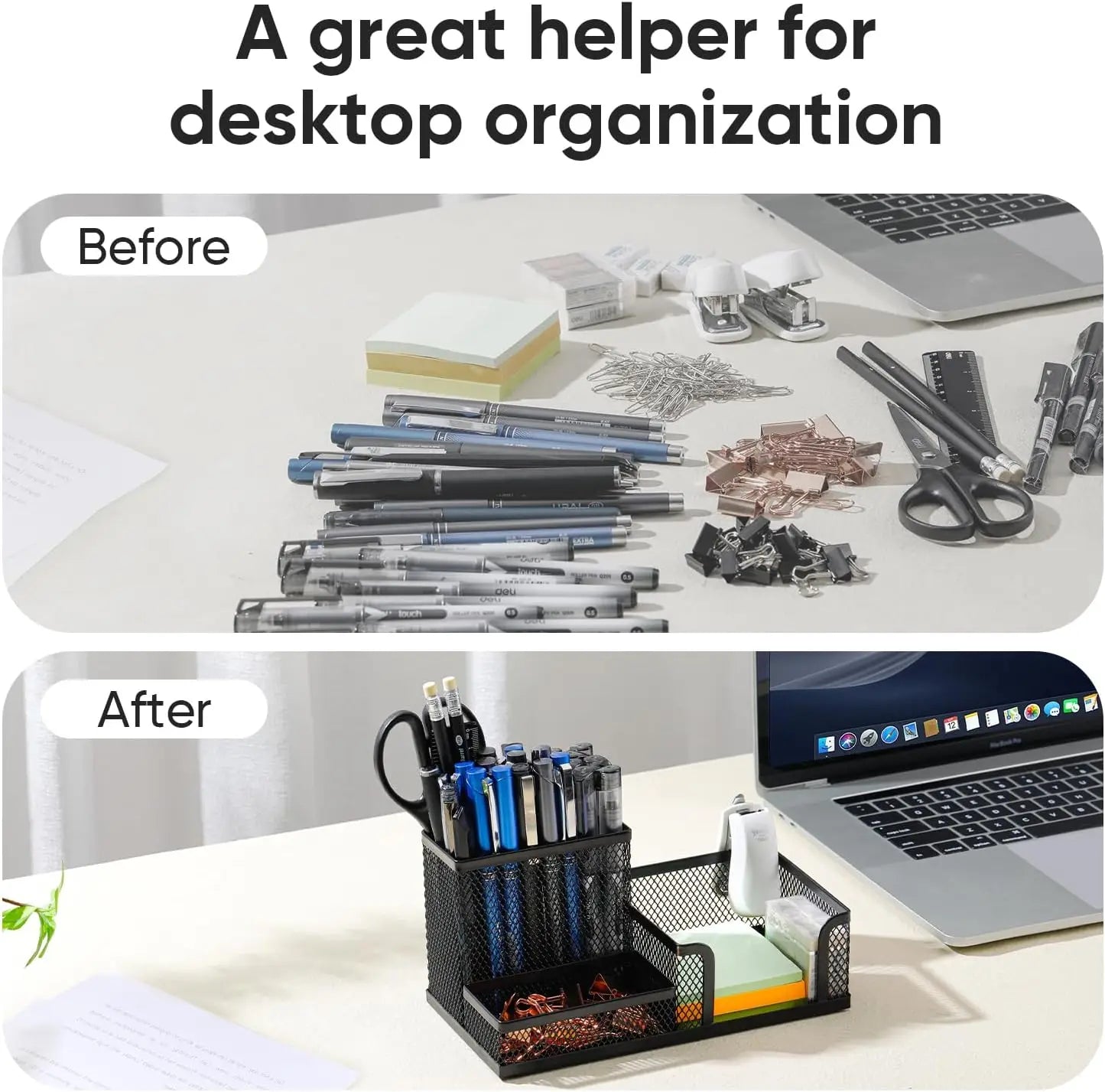 Mesh Desk Organizer - 3-Compartment Office Supplies Caddy with Pen Holder
