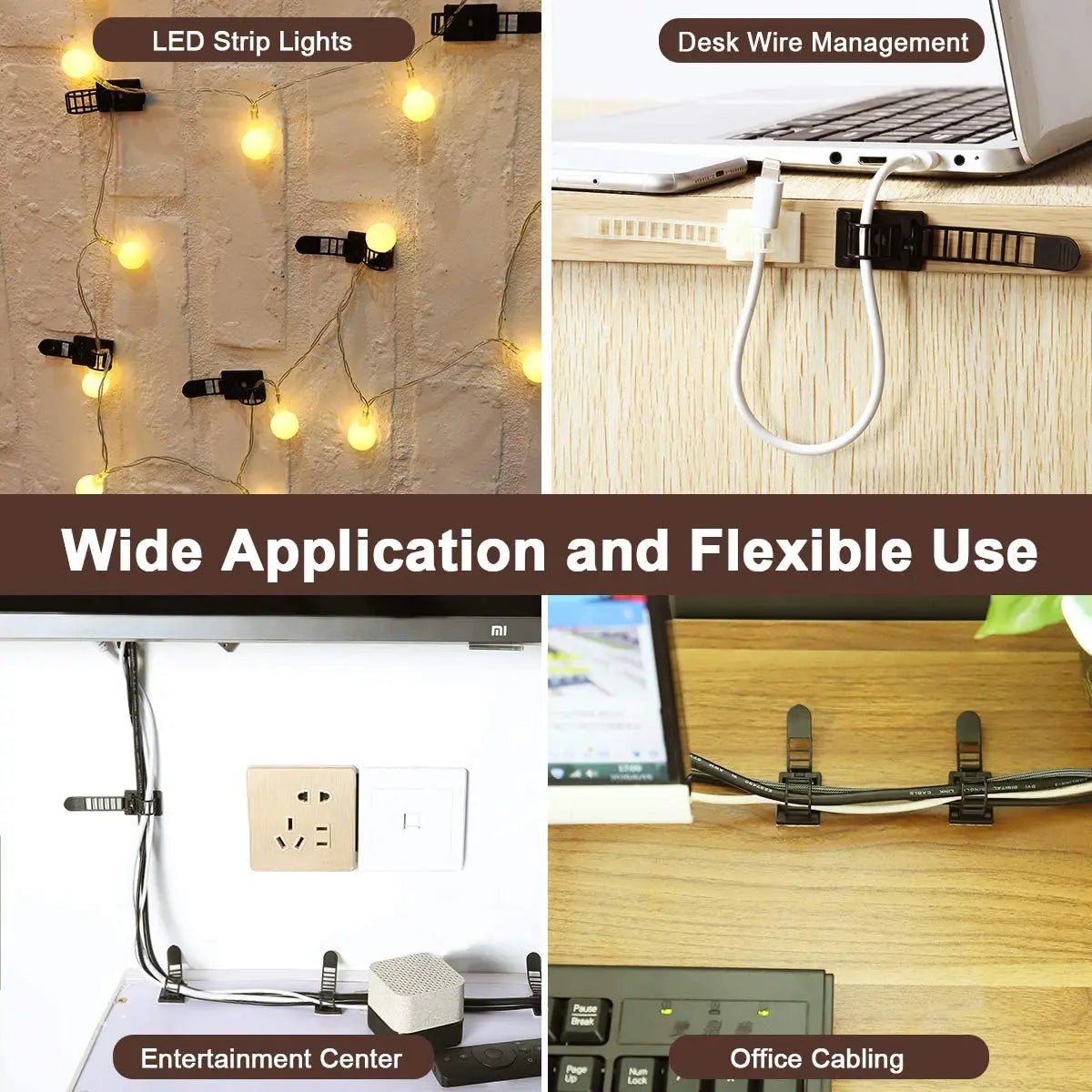 Adhesive Cable Organizer Clips - Wire Management for Desk, Wall & Home Office