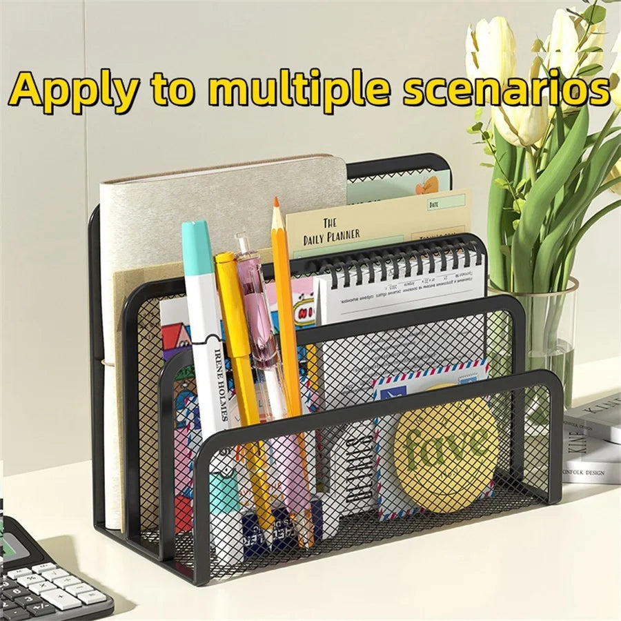 3-Tier Metal Mesh Document Organizer - Desktop File Holder & Magazine Rack
