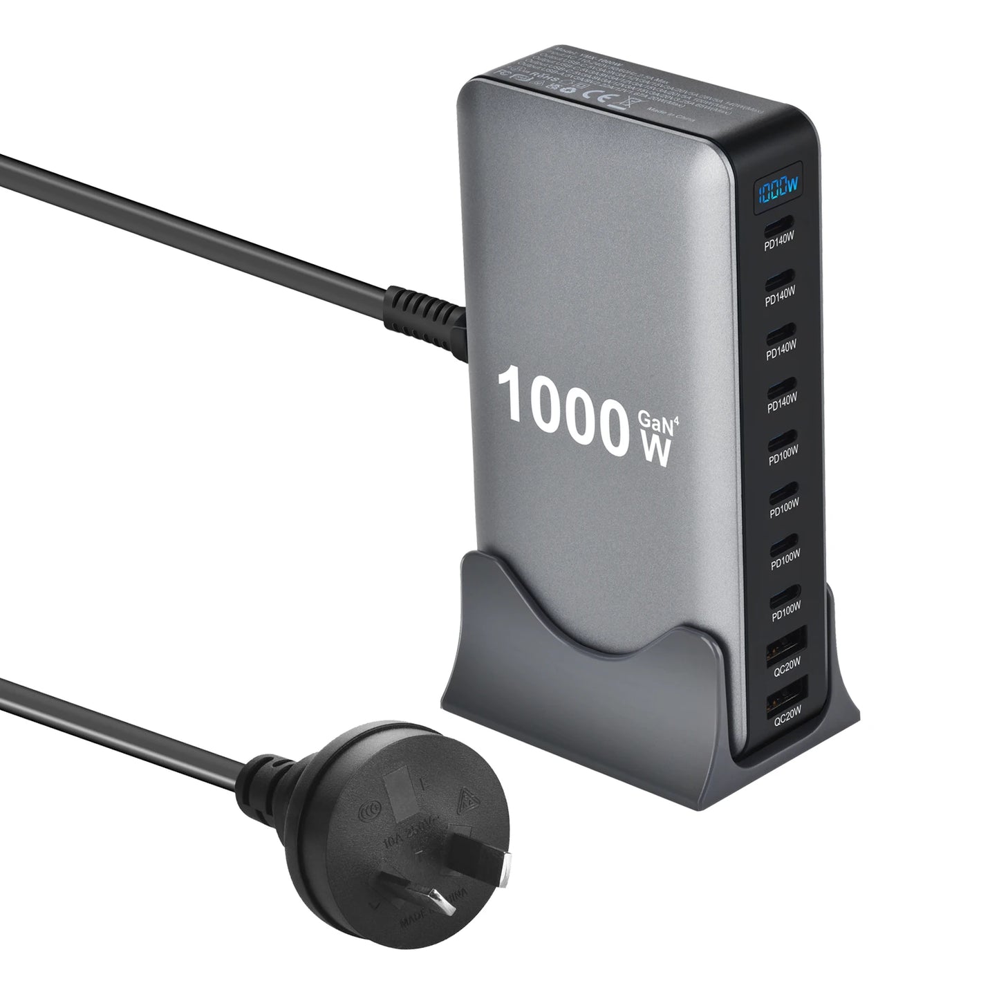 1000W 10-Port GaN Desktop Charger - Fast Charging Station for MacBook, Laptop & Phone