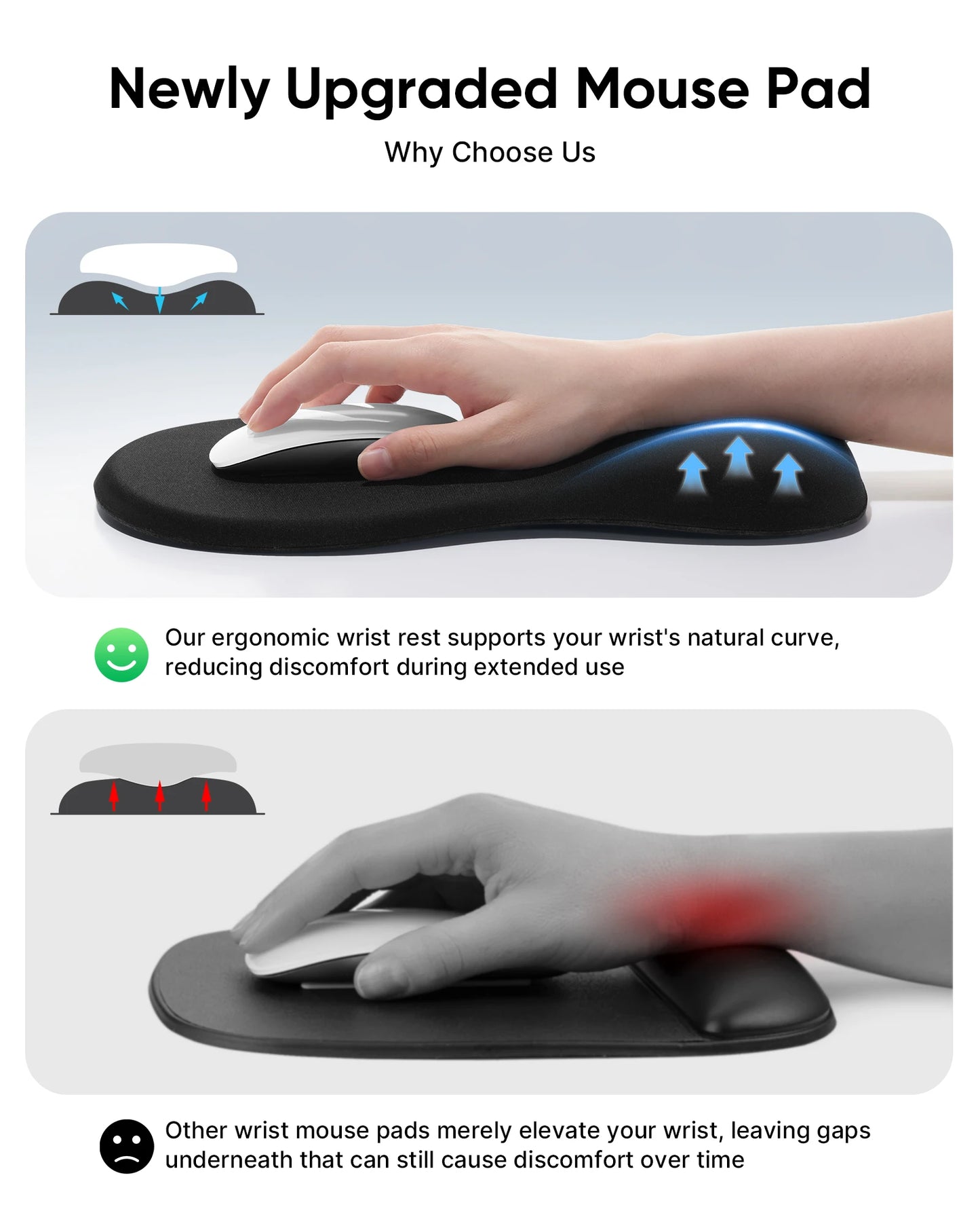 Black Ergonomic Mouse Pad with Memory Foam Wrist Rest - Office & Home