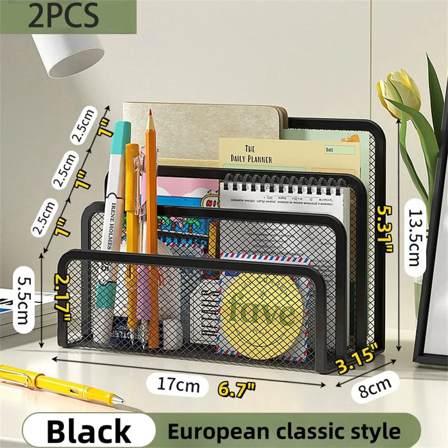 3-Tier Metal Mesh Document Organizer - Desktop File Holder & Magazine Rack