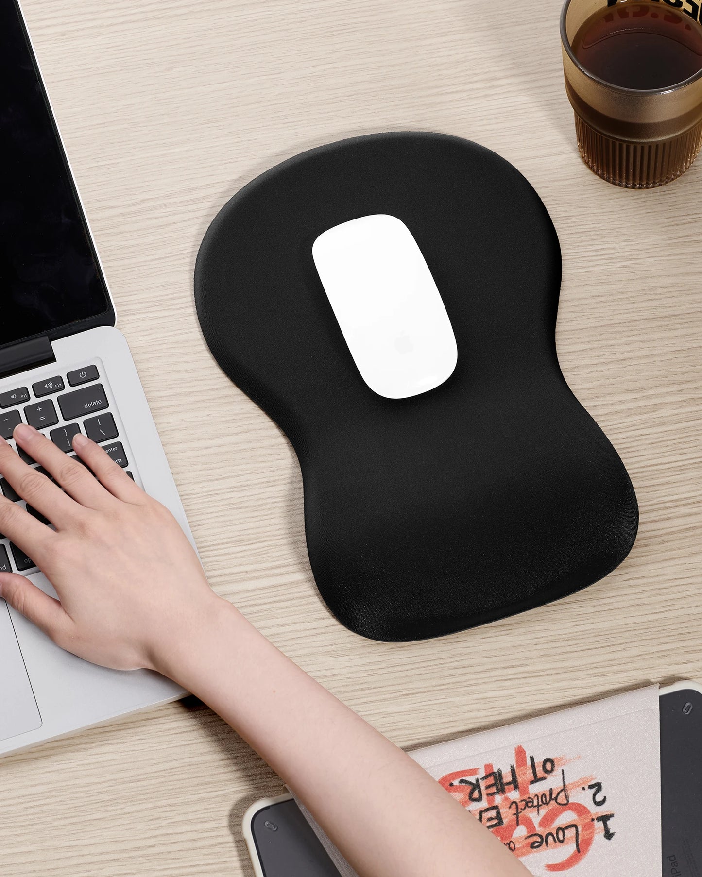 Black Ergonomic Mouse Pad with Memory Foam Wrist Rest - Office & Home
