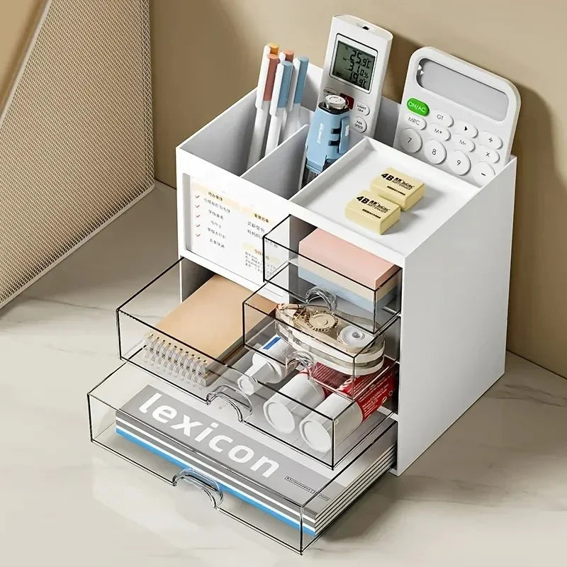 Desktop Drawer Organizer with Pen Holder - Multi-Compartment Office Storage