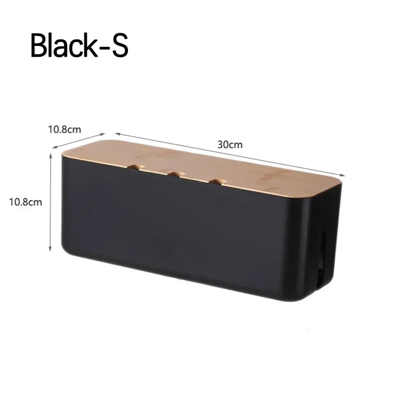 Bamboo Cable Management Box - Hide Wires & Power Strips for Desk Organization