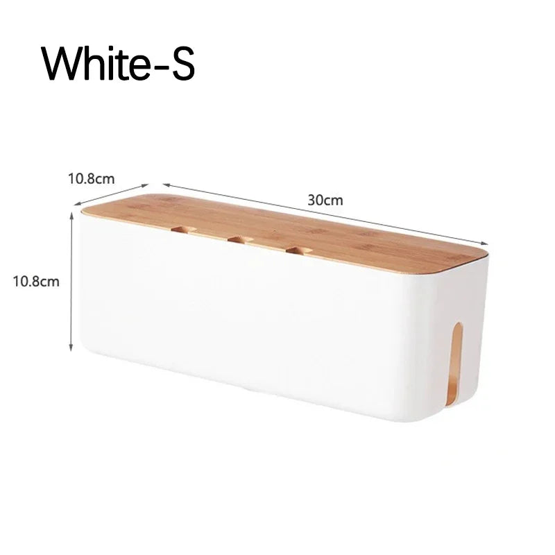 Bamboo Cable Management Box - Hide Wires & Power Strips for Desk Organization