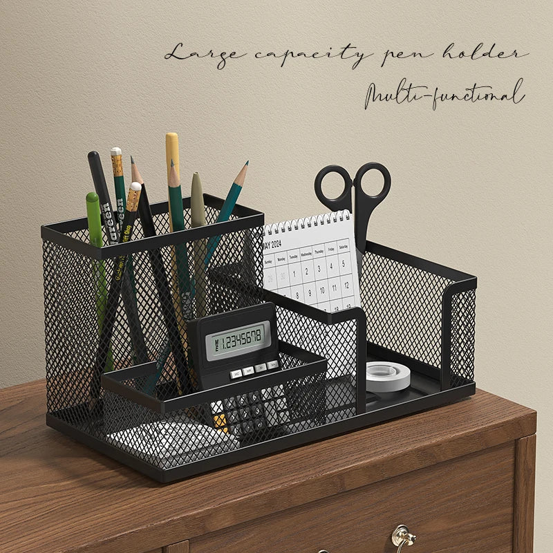Mesh Desk Organizer - 3-Compartment Office Supplies Caddy with Pen Holder