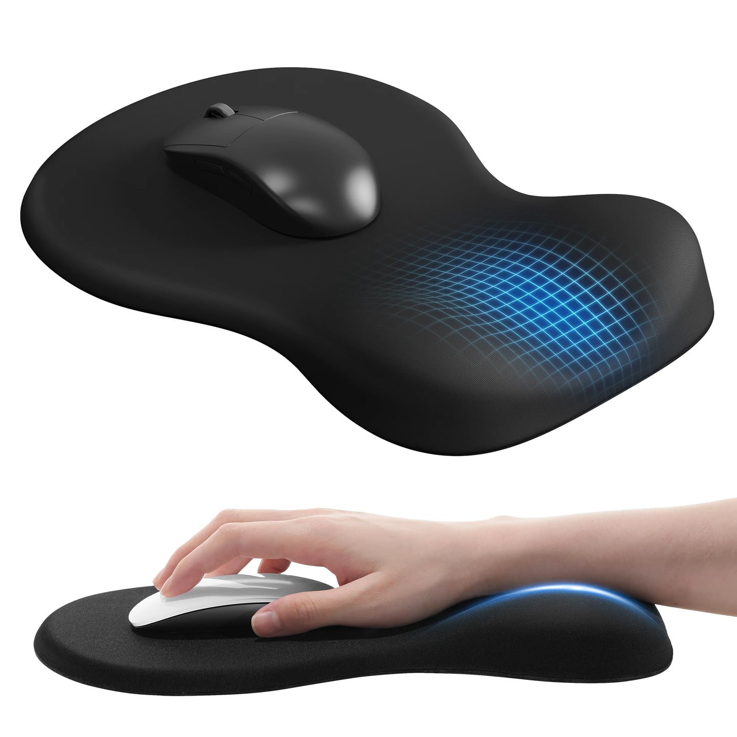 Black Ergonomic Mouse Pad with Memory Foam Wrist Rest - Office & Home