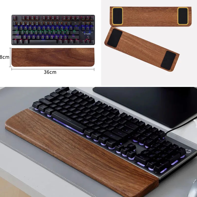 Walnut Wood Keyboard Wrist Rest - Ergonomic Palm Pad for Mechanical Keyboards